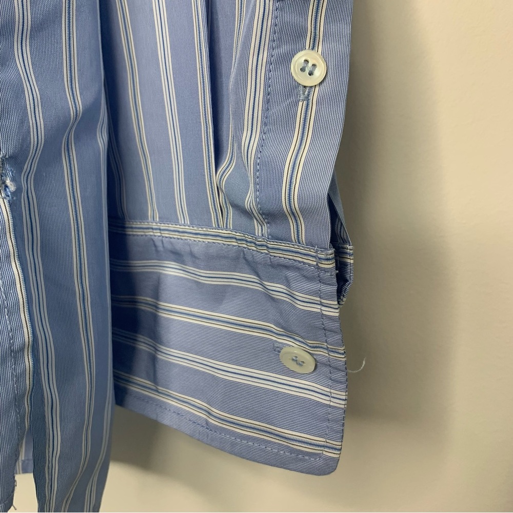 Theory Blue Lourah Cotton Tech Stripe Blouse Size P / Size 0-00 - Picture 10 of 12